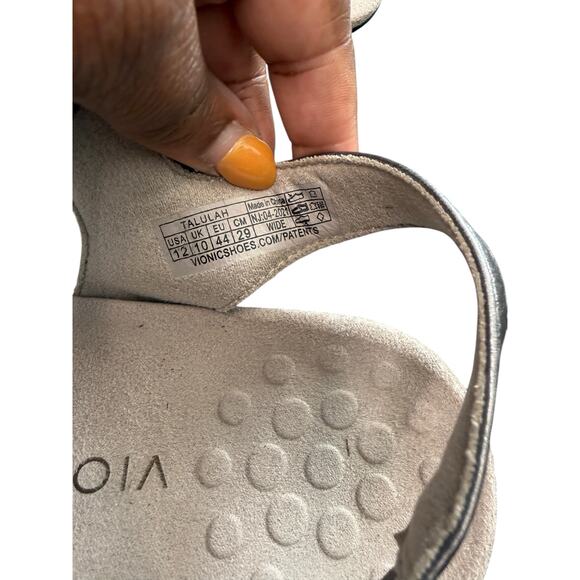 Vionic Talulah Leather Sandals Silver Women's Orthopedic Strappy Comfy Size 12 - Picture 8 of 10